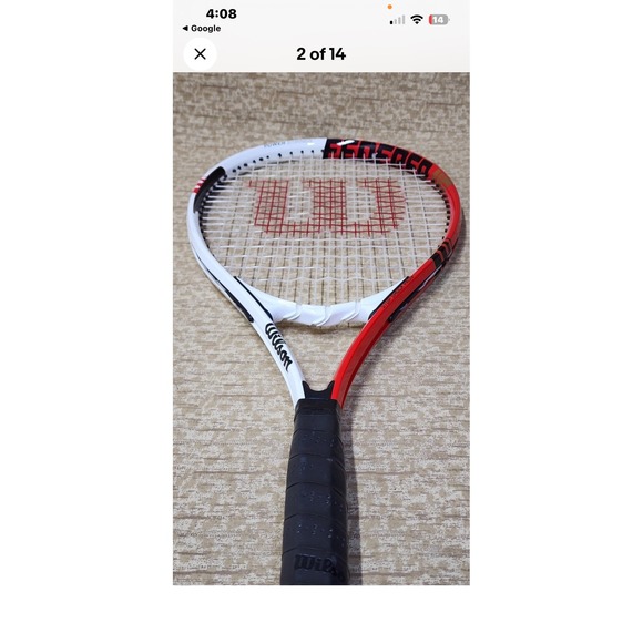 Wilson Roger Federer 110 Tennis Racket White Red Black power strings - Picture 2 of 5